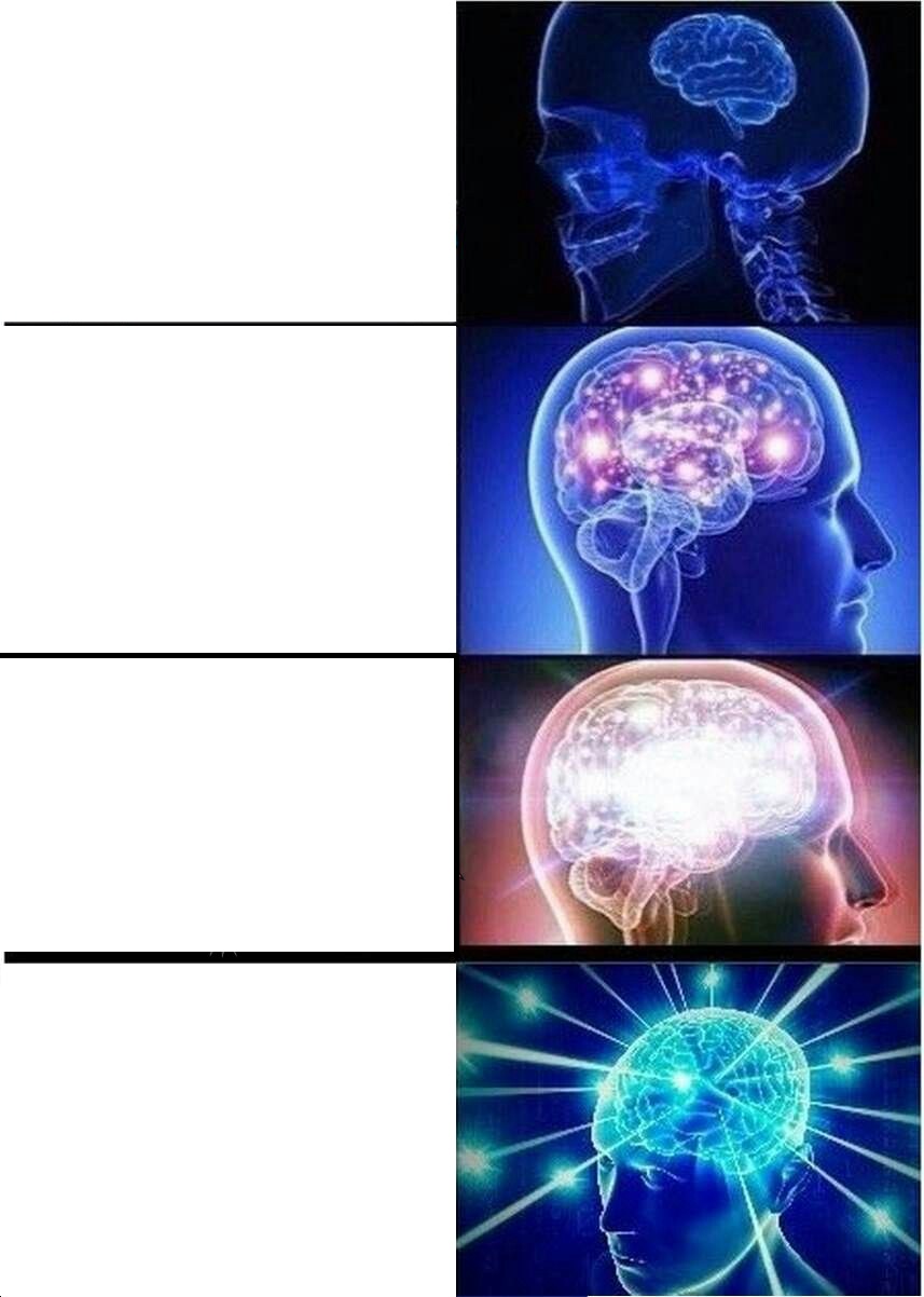 Galaxy Brain meme — four-panel expanding consciousness illustration